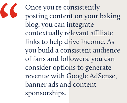 Quote graphic about strategies to leverage a baking blog and website for business growth